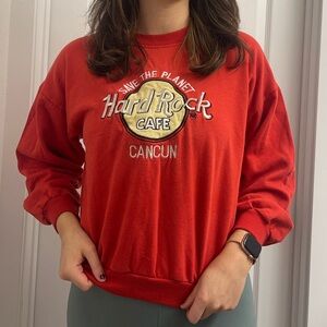 Hard Rock Cafe Red Crewneck Sweatshirt with Cancun Logo